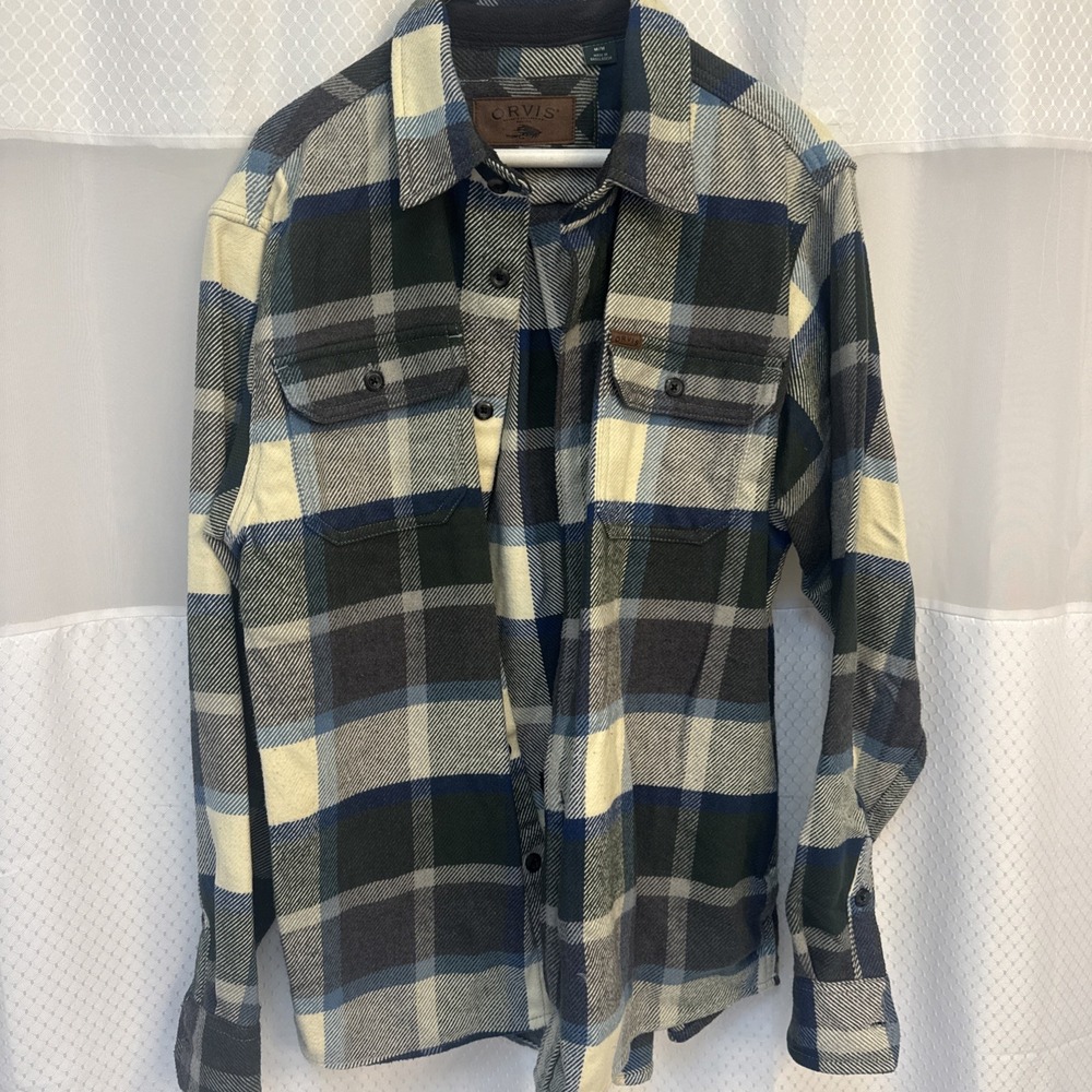 Orvis Men's Medium Button Down Plaid Long Sleeve Shirt Pockets Winter Shirt